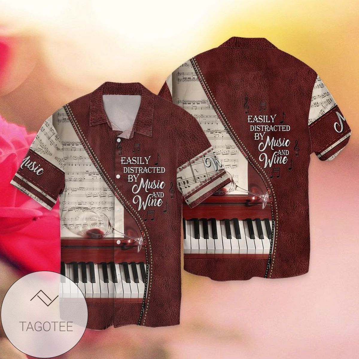 Love Music Piano Graphic Print Short Sleeve Hawaiian Casual Shirt