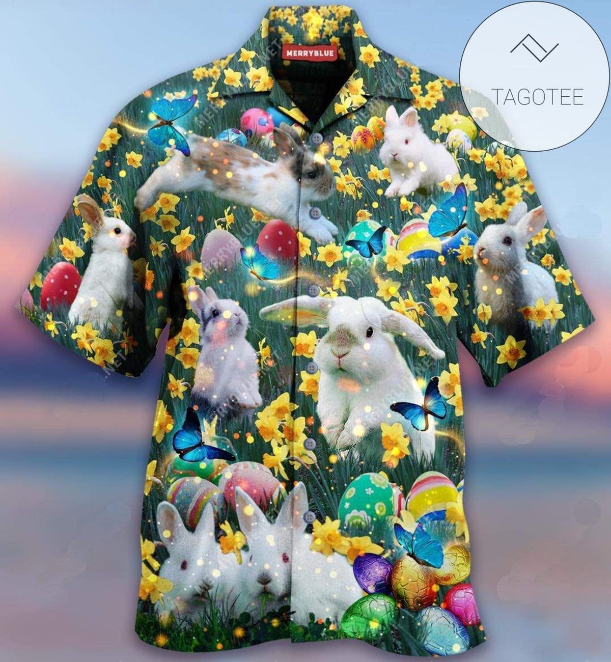 Lovely Bunny In The Tulip Garden Happy Easter Hawaiian Aloha Shirts