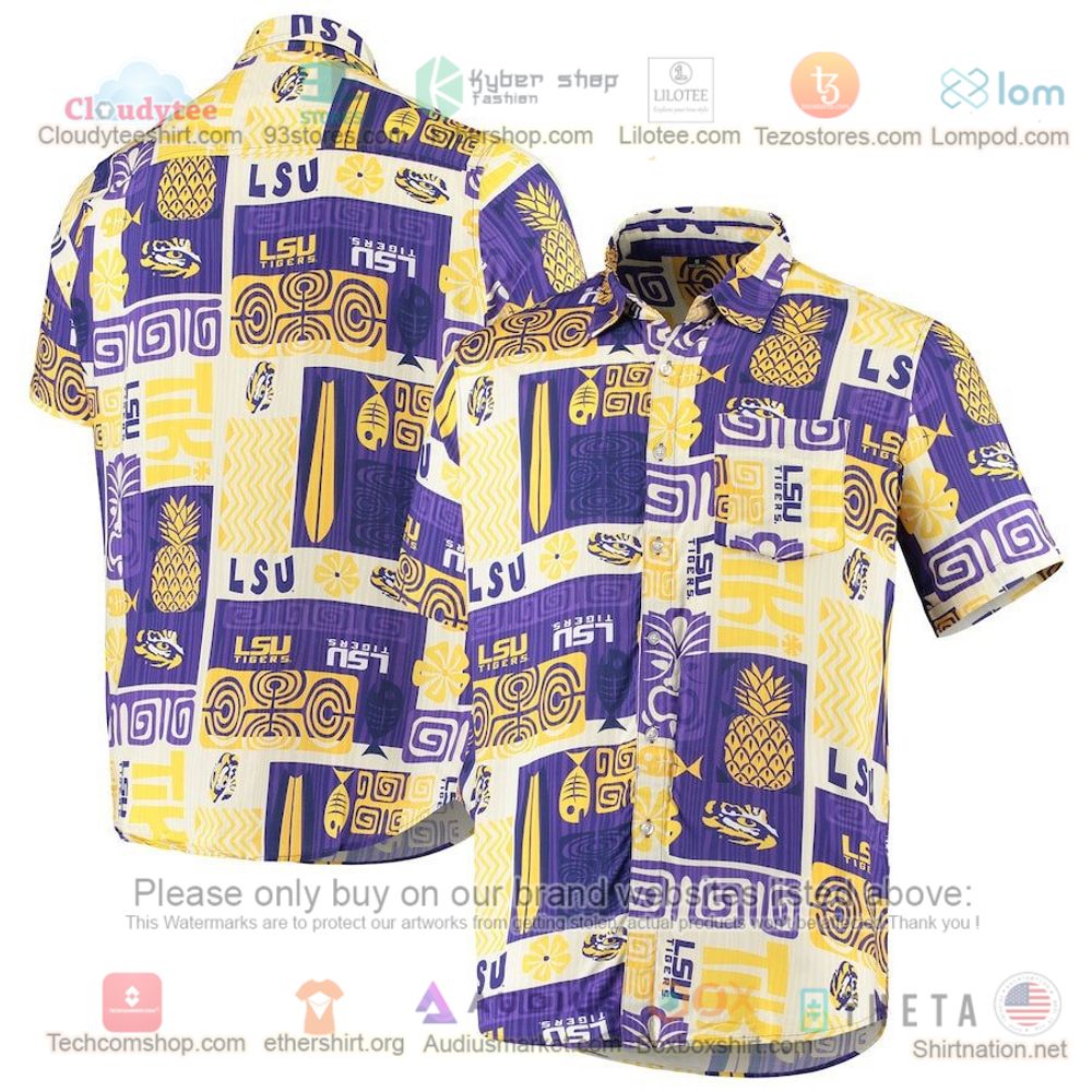 LSU Tigers Tommy Bahama Al Fresco Tropics Jacquard White Hawaiian Shirt