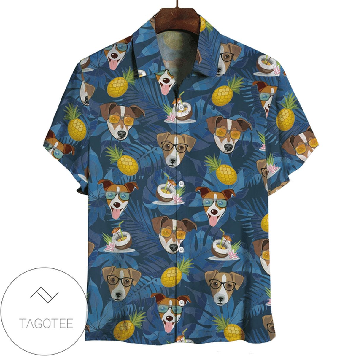 LushStyle Jack Russell Terrier Graphic Print Short Sleeve Hawaiian Shirt