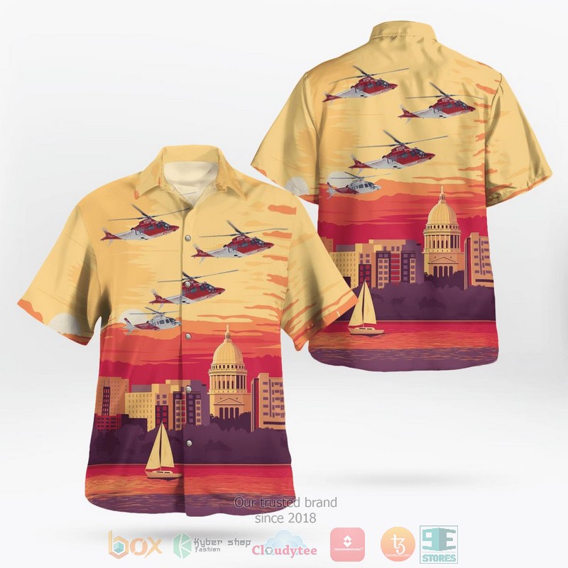 Madison Wisconsin UW Health Med Flight Eurocopter EC145 Aloha Shirt