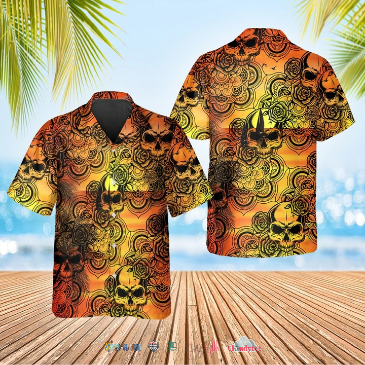 Mandala Pattern Skull Hawaiian Shirt