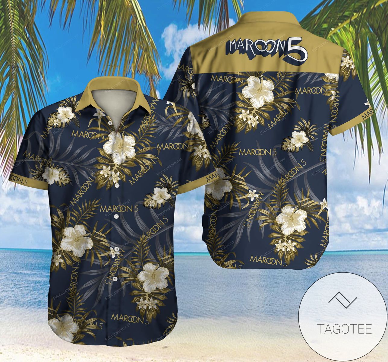 Marlins Hibiscus Tropical Hawaiian Graphic Print Short Sleeve Hawaiian Shirt