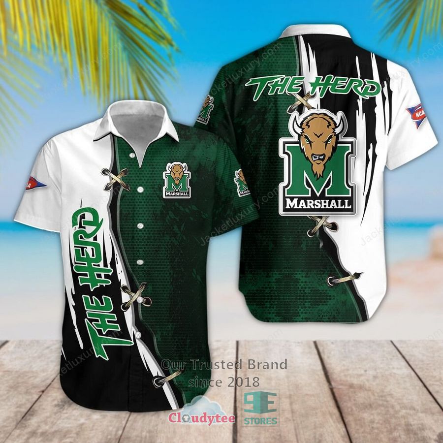 Marshall Thundering Herd Floral Button Up Hawaiian Shirt