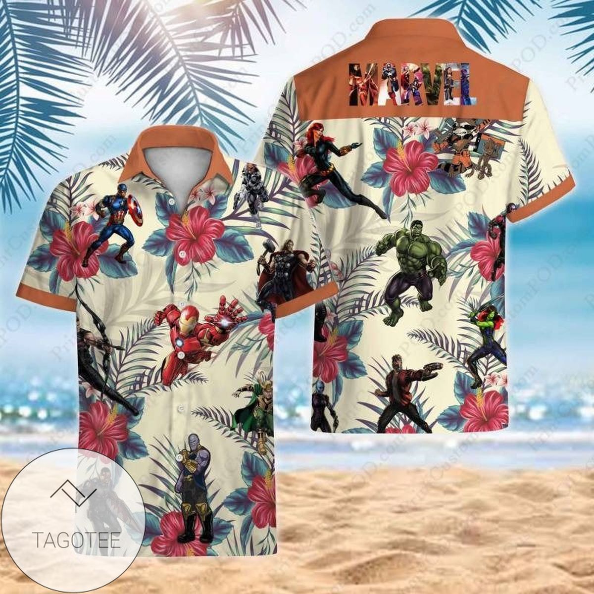 Marvel Avengers Hawaiian II Graphic Print Short Sleeve Hawaiian Casual Shirt