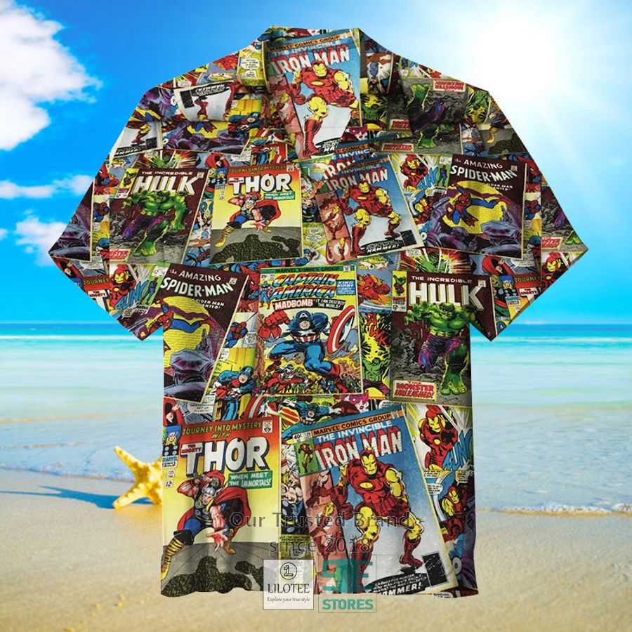 Marvel Comics Heroes Covers Colorful Hawaiian Shirt