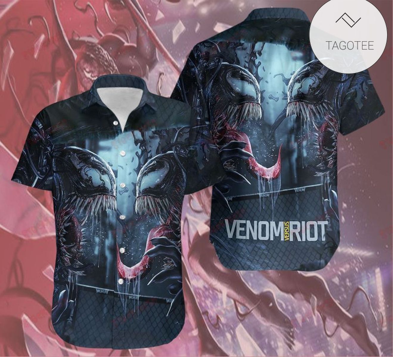 Marvel Venom Hawaiian Shirt Venom Versus Riot Fighting Black Hawaii Aloha Shirt