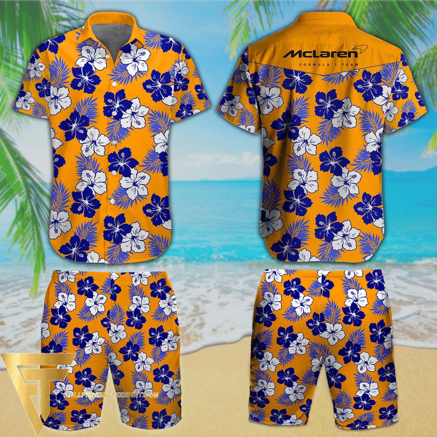 Mercedes AMG Petronas F1 Palm Leaves All Over Print Summer Vacation Hawaiian Shirt And Beach Shorts