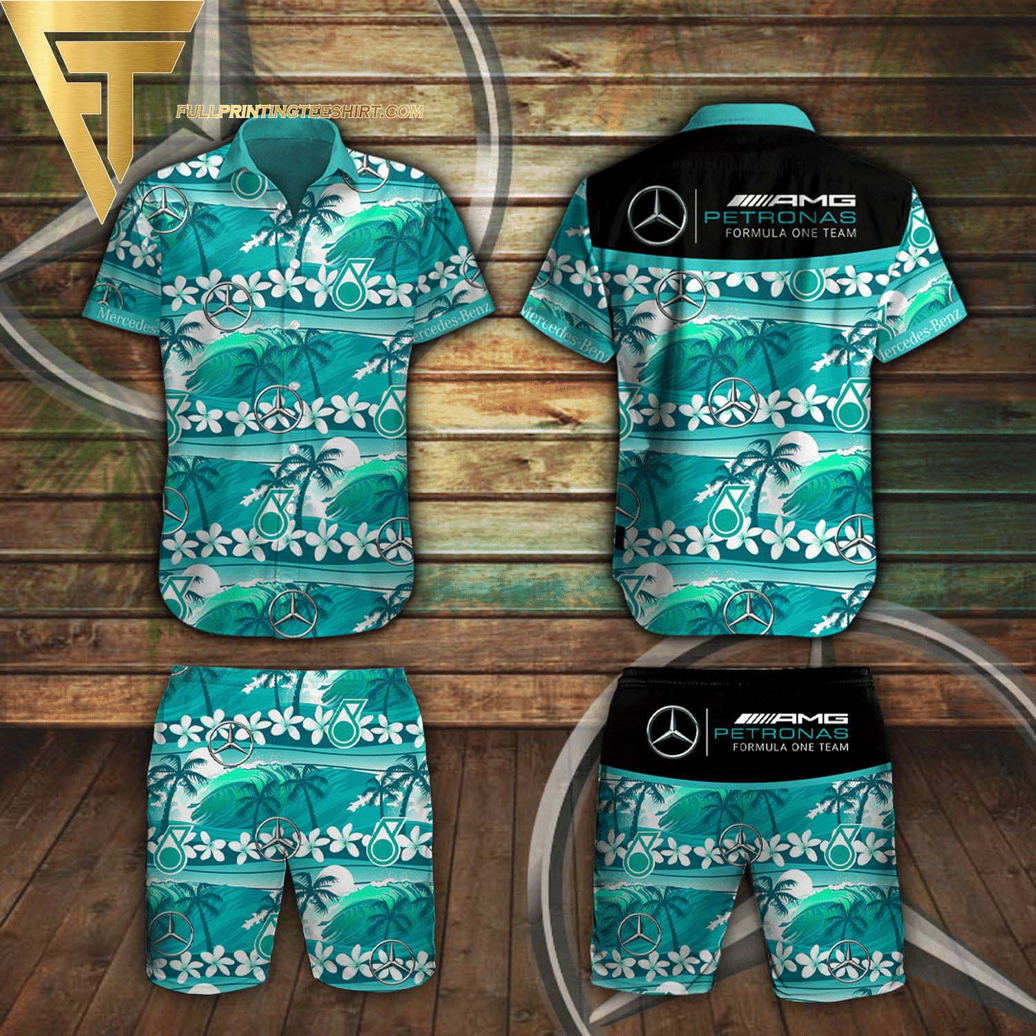 Mercedes AMG Petronas F1 All Over Print Summer Vacation Hawaiian Shirt And Beach Shorts