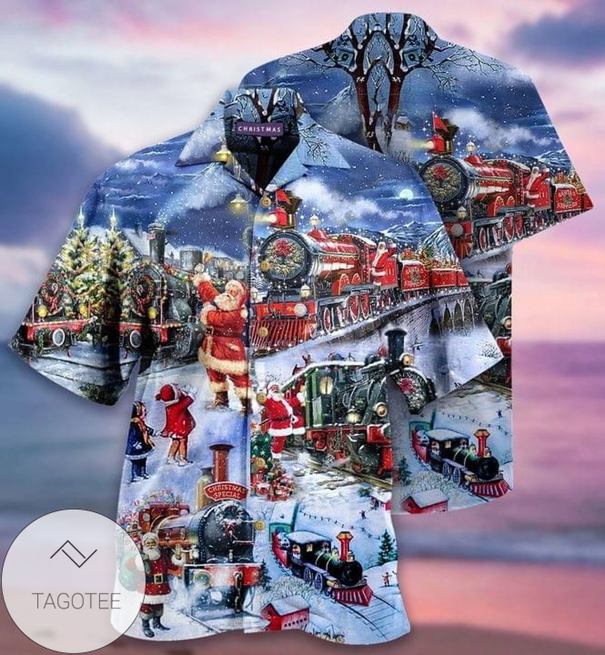 Merry Christmas Print Short Sleeve Hawaiian Casual Shirt