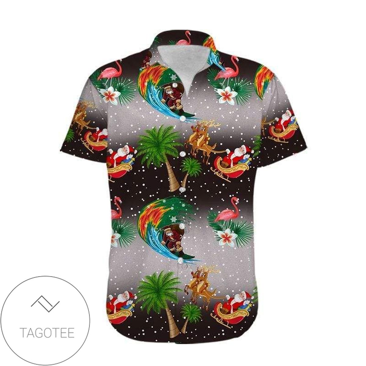 Merry Christmas Print Short Sleeve Hawaiian Casual Shirt