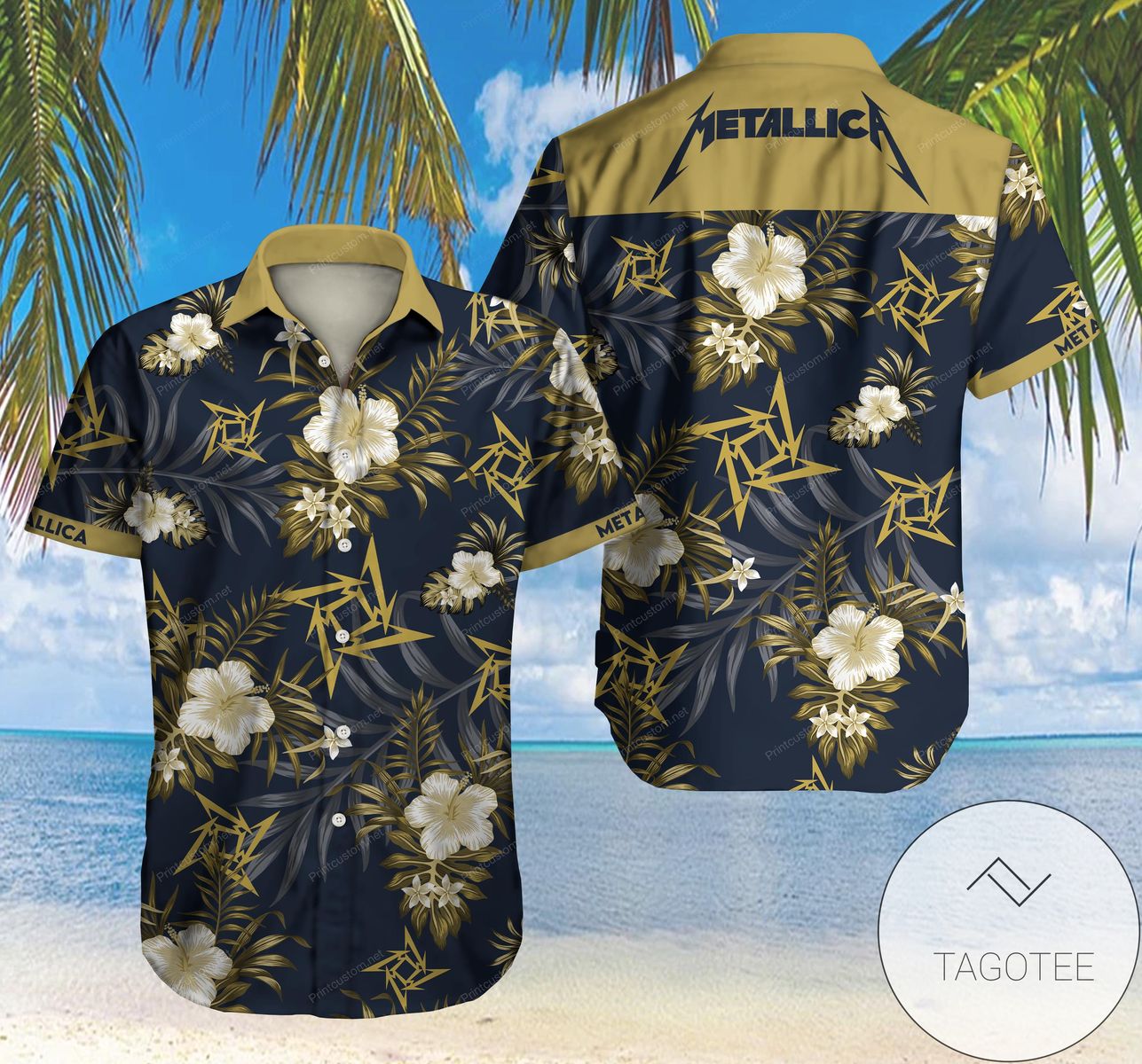 Metallica Band Hawaiian Graphic Print Short Sleeve Hawaiian Casual Shirt