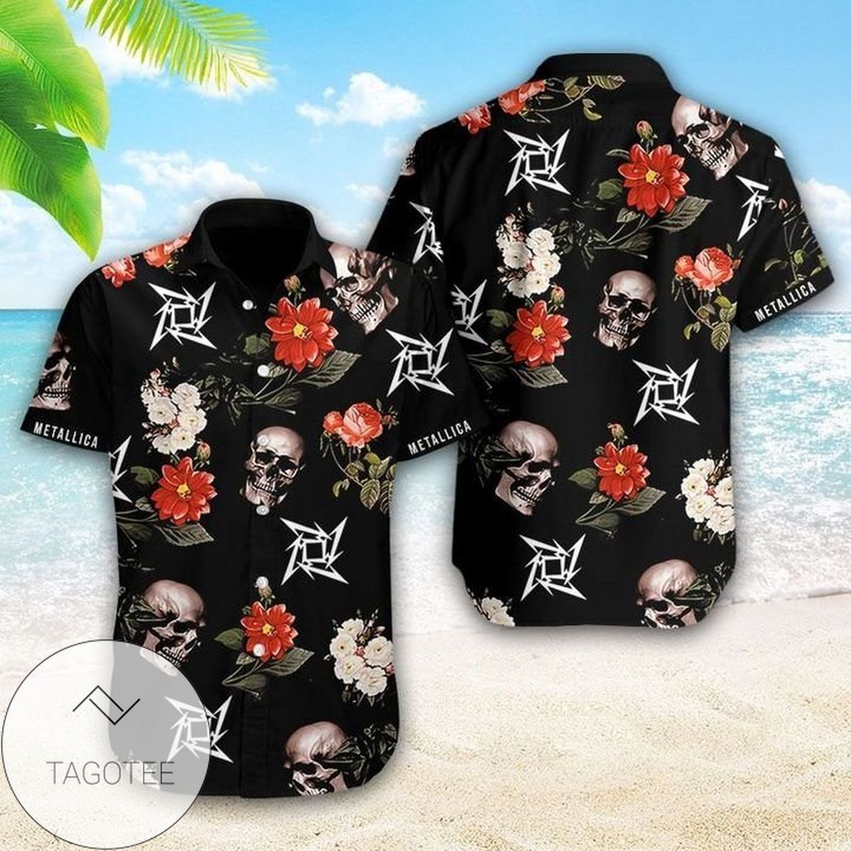 Metallica Skull Hawaiian Graphic Print Short Sleeve Hawaiian Casual Shirt