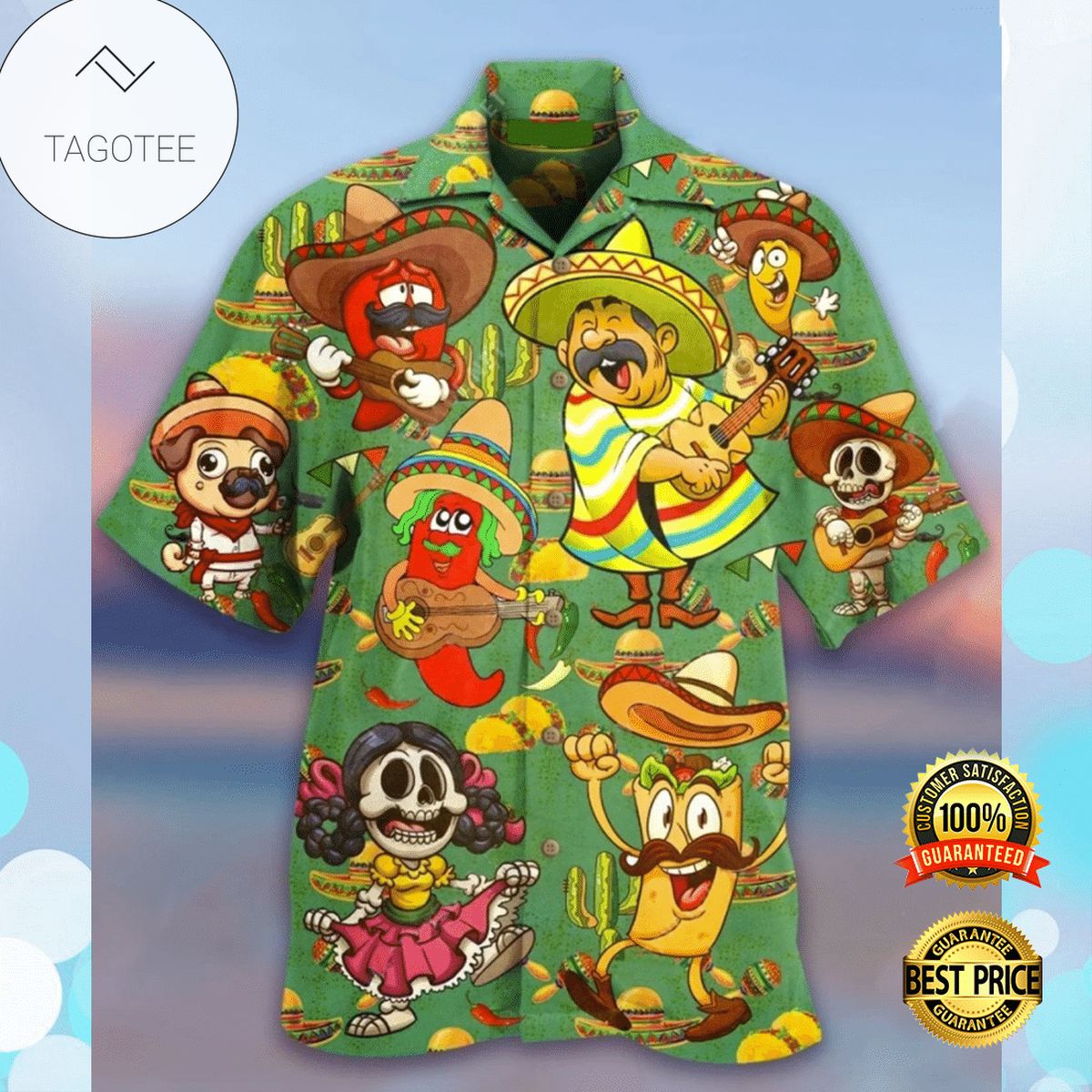 Mexican Sugar Skull Tropical Polyester Hawaiian Shirt