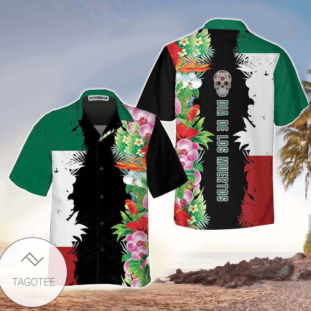 Mexico Flag Dia De Los Muertos Sugar Skull Hawaiian Shirt