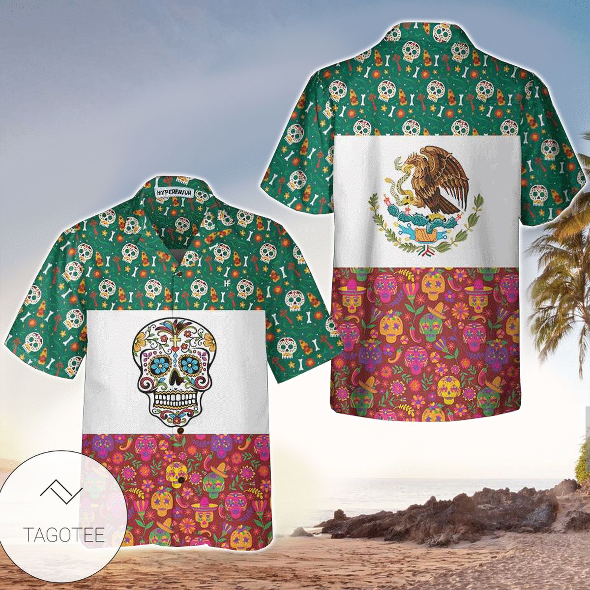 Mexico Floral Pattern Sugar Skull Hawaiian Shirt