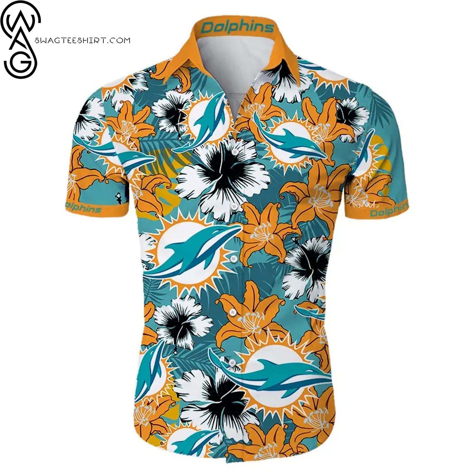 Miami Dolphins American Flag Summer Aloha Hawaiian Shirt