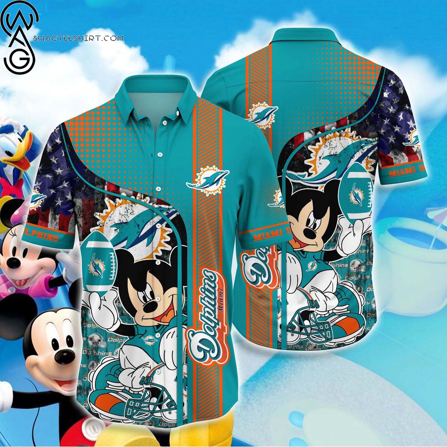 Miami Dolphins And Mickey Mouse Summer Aloha Hawaiian Shirt