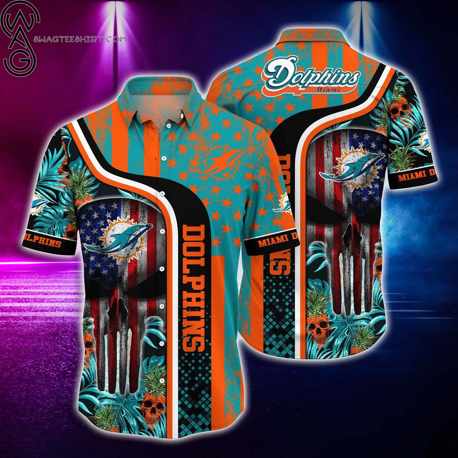 Miami Dolphins And Skull Summer Aloha Hawaiian Shirt