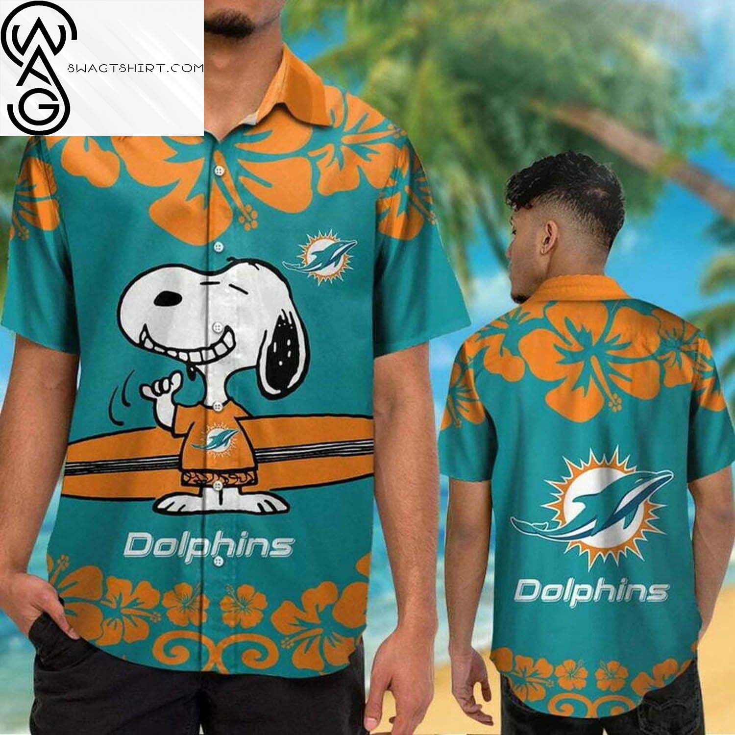 Miami dolphins and snoopy All Over Print Hawaiian Shirt beach short