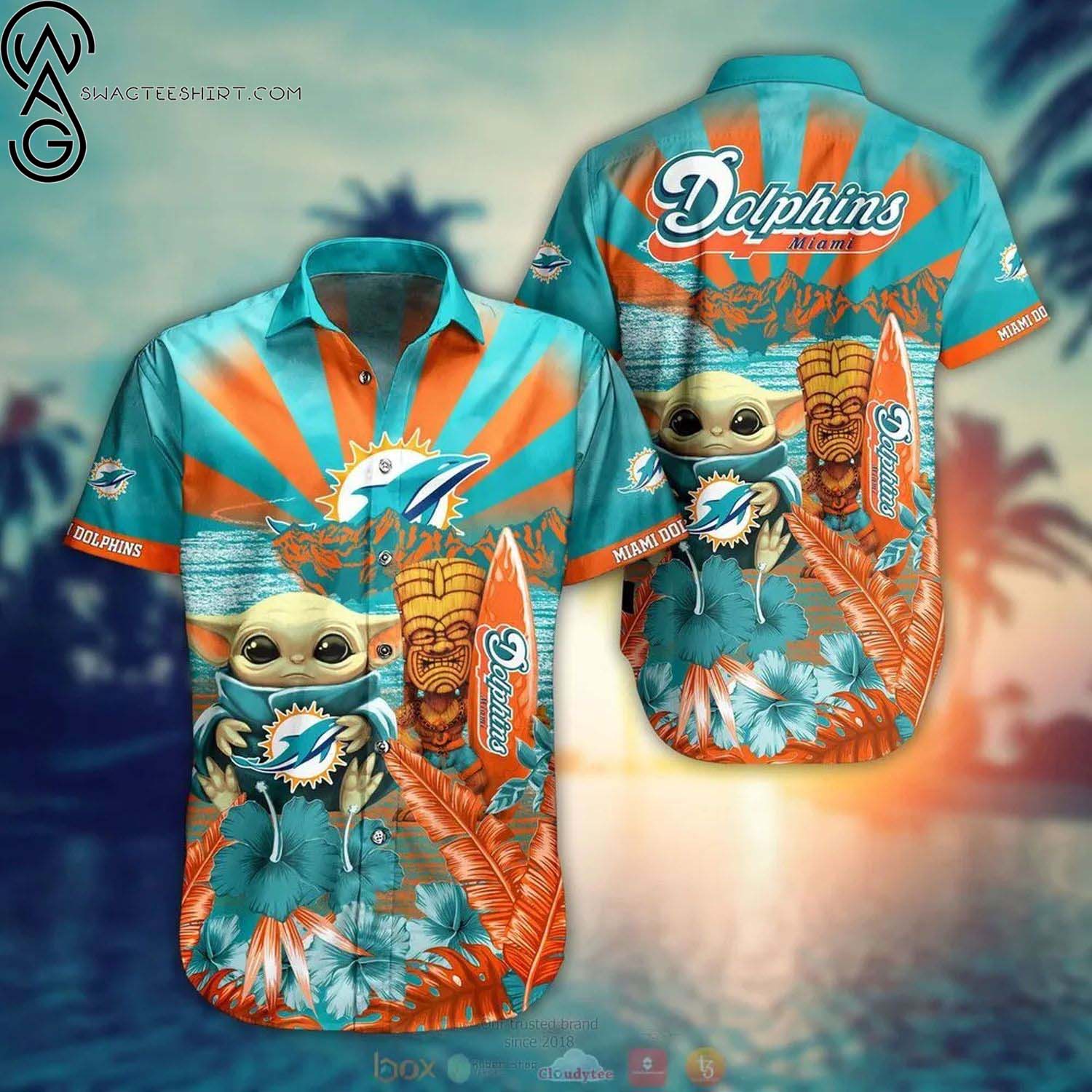 Miami Dolphins Baby Yoda Tropical Summer Aloha Hawaiian Shirt