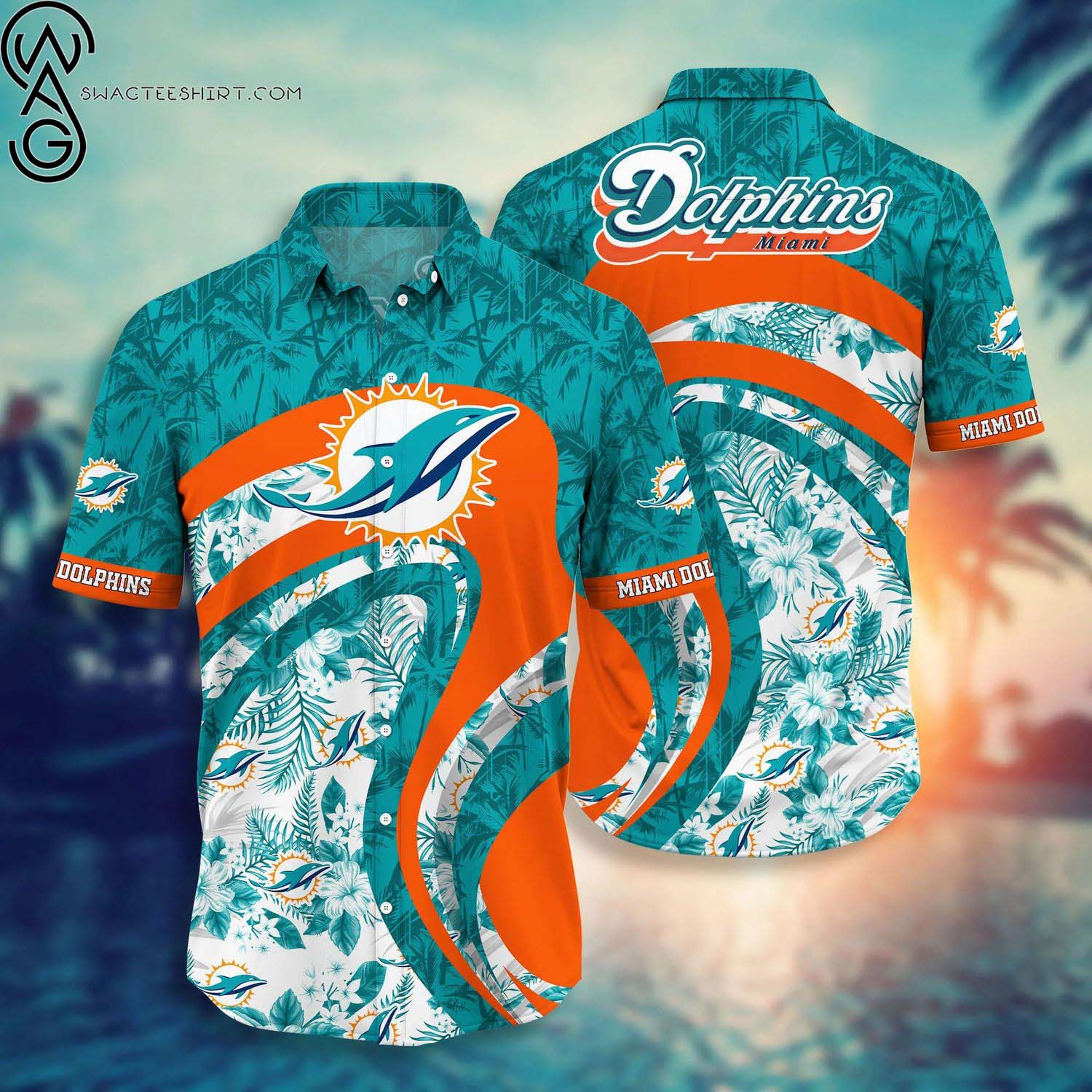 Miami Dolphins Coconut Trees Summer Aloha Hawaiian Shirt