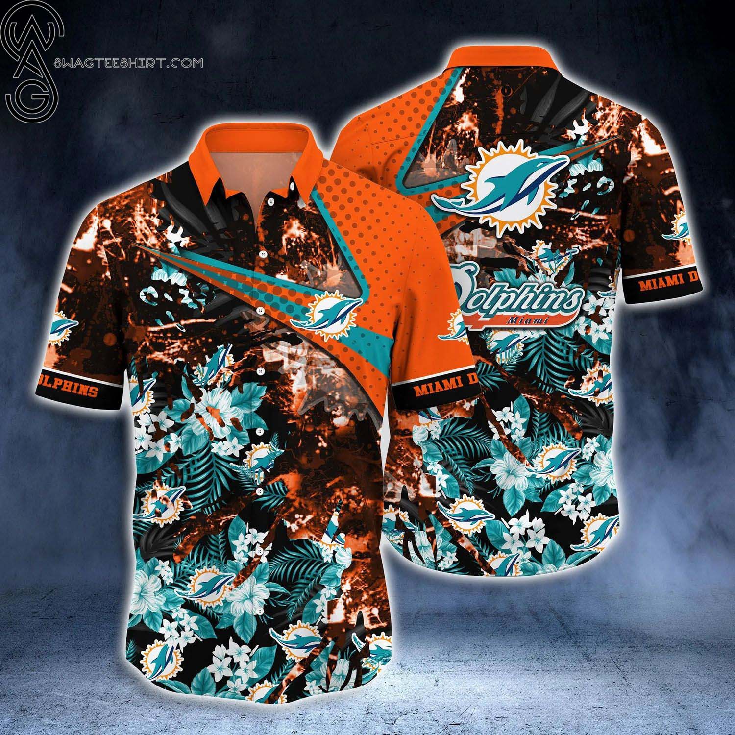 Miami Dolphins Distressed Summer Aloha Hawaiian Shirt