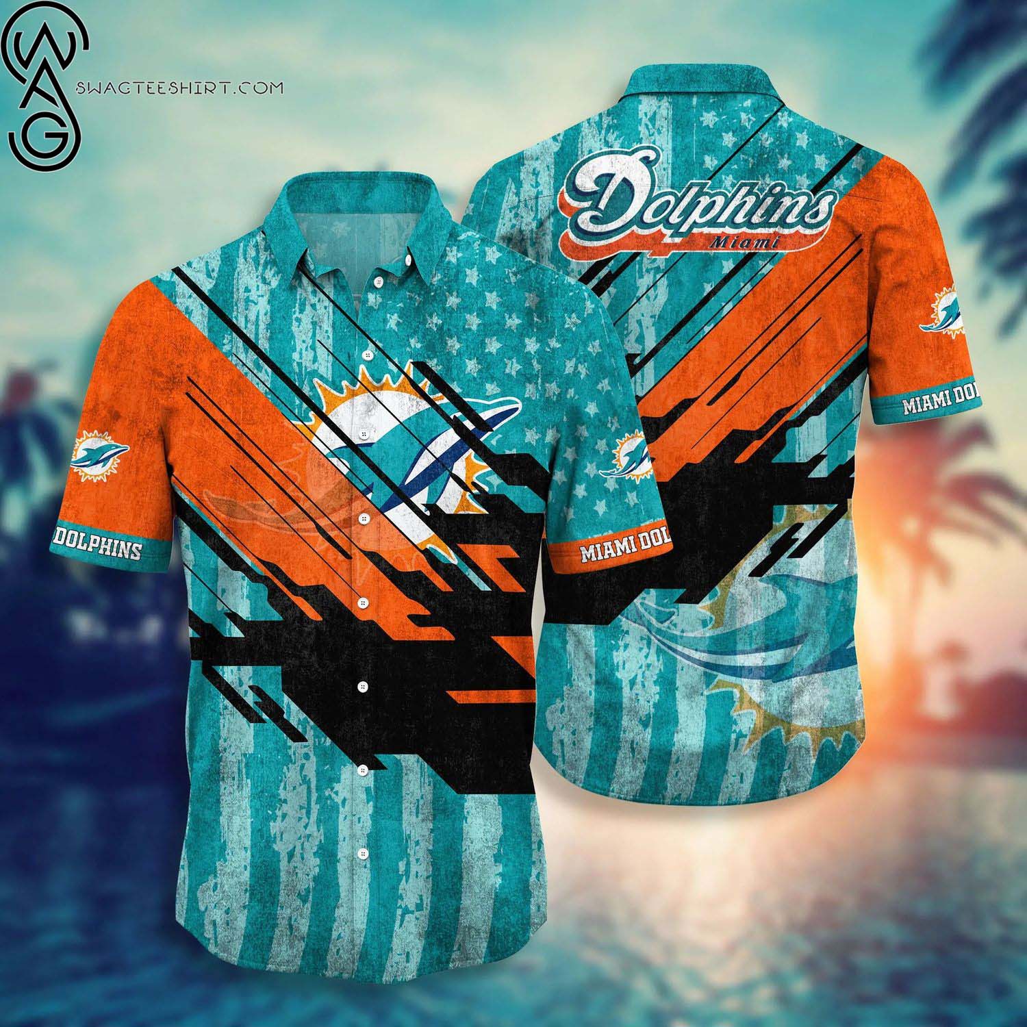 Miami Dolphins Eagles Flag American Summer Aloha Hawaiian Shirt