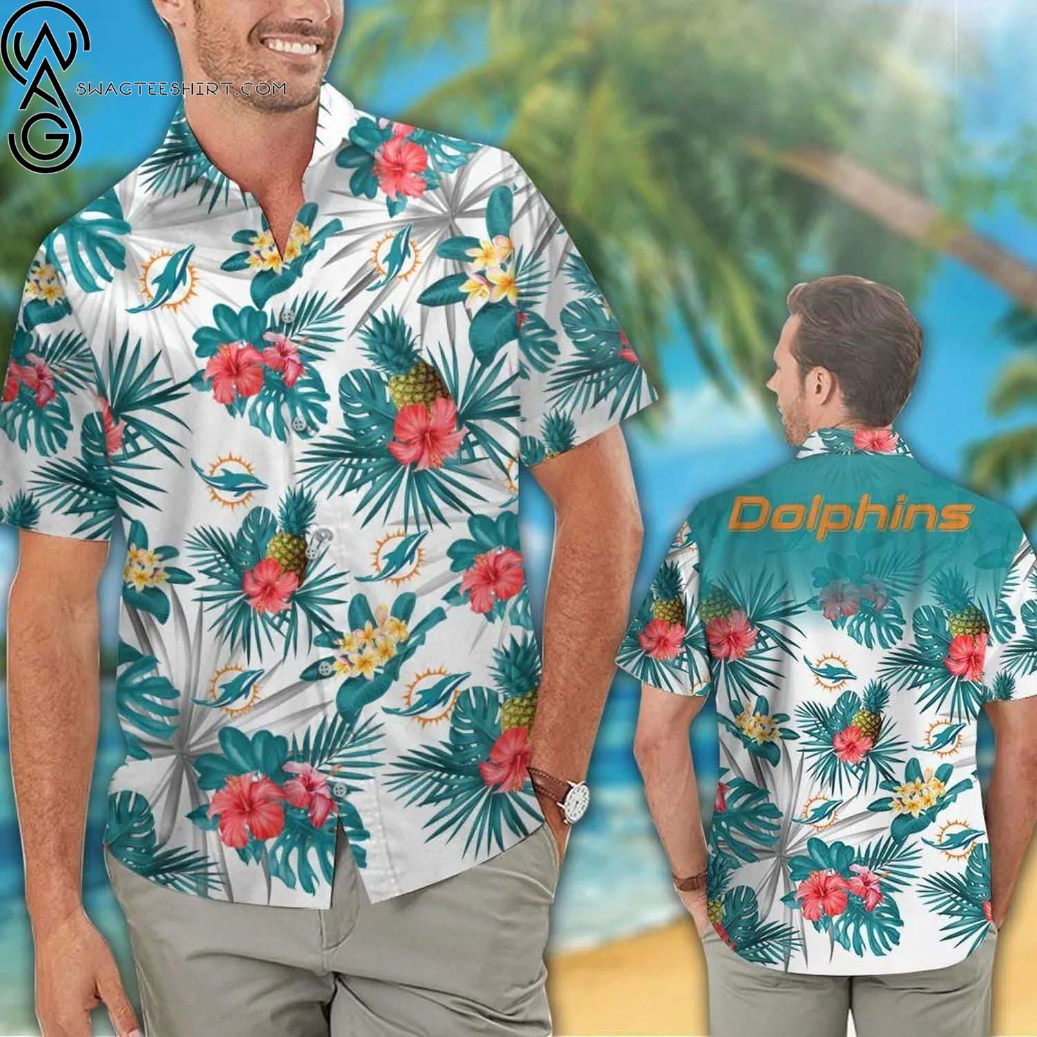 Miami Dolphins Flower And Flag American Summer Aloha Hawaiian Shirt