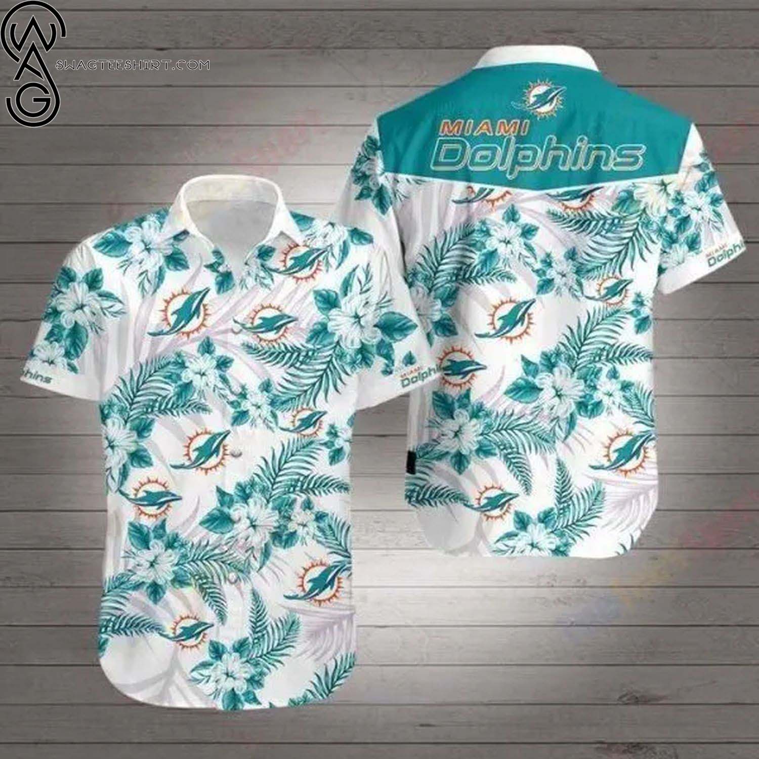 Miami Dolphins Floral All Over Print Hawaiian Shirt And Beach Shorts