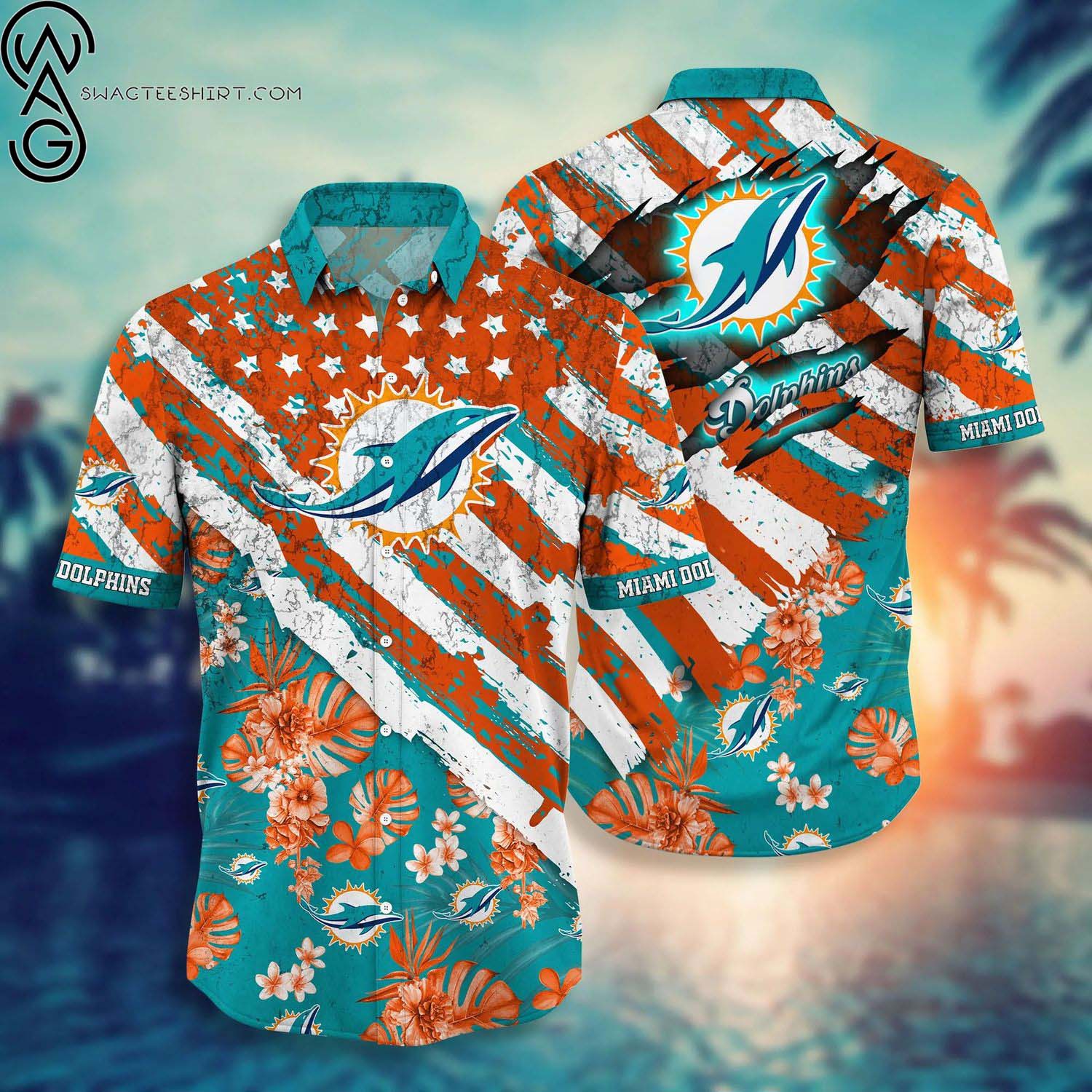 Miami Dolphins Floral All Over Print Hawaiian Shirt And Beach Shorts