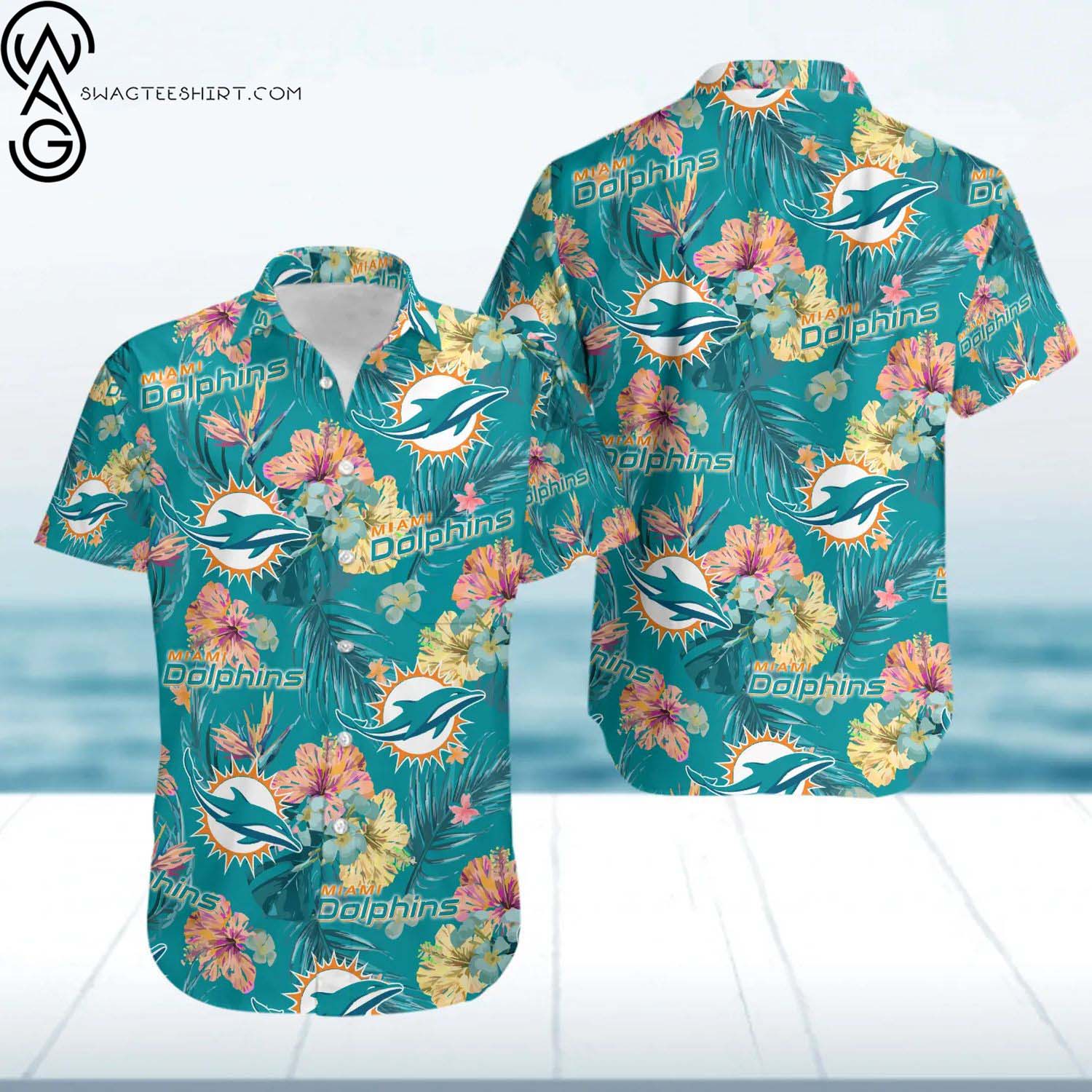 Miami Dolphins Flower And Surfboard Summer Aloha Hawaiian Shirt