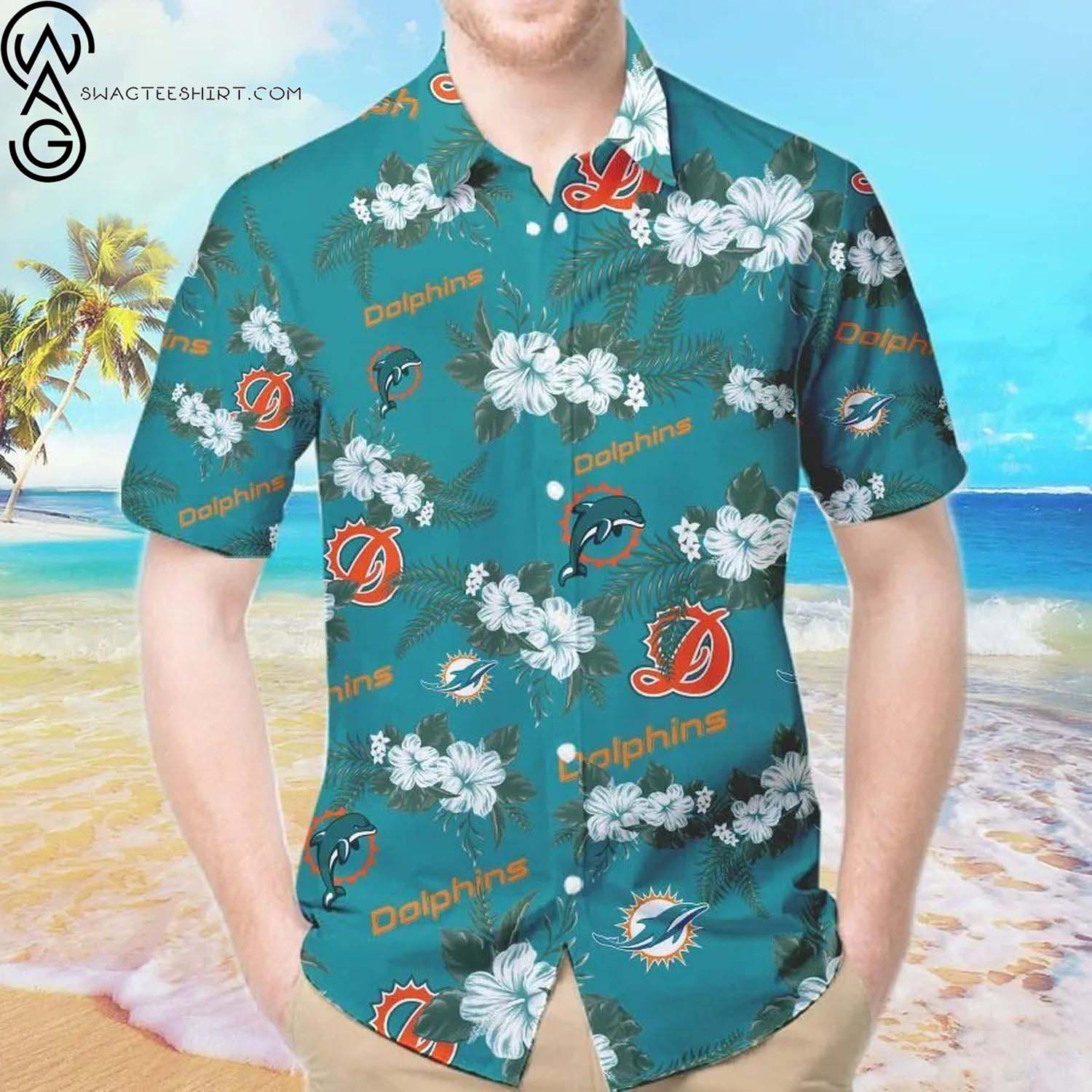 Miami Dolphins Flower Tropical Summer Aloha Hawaiian Shirt