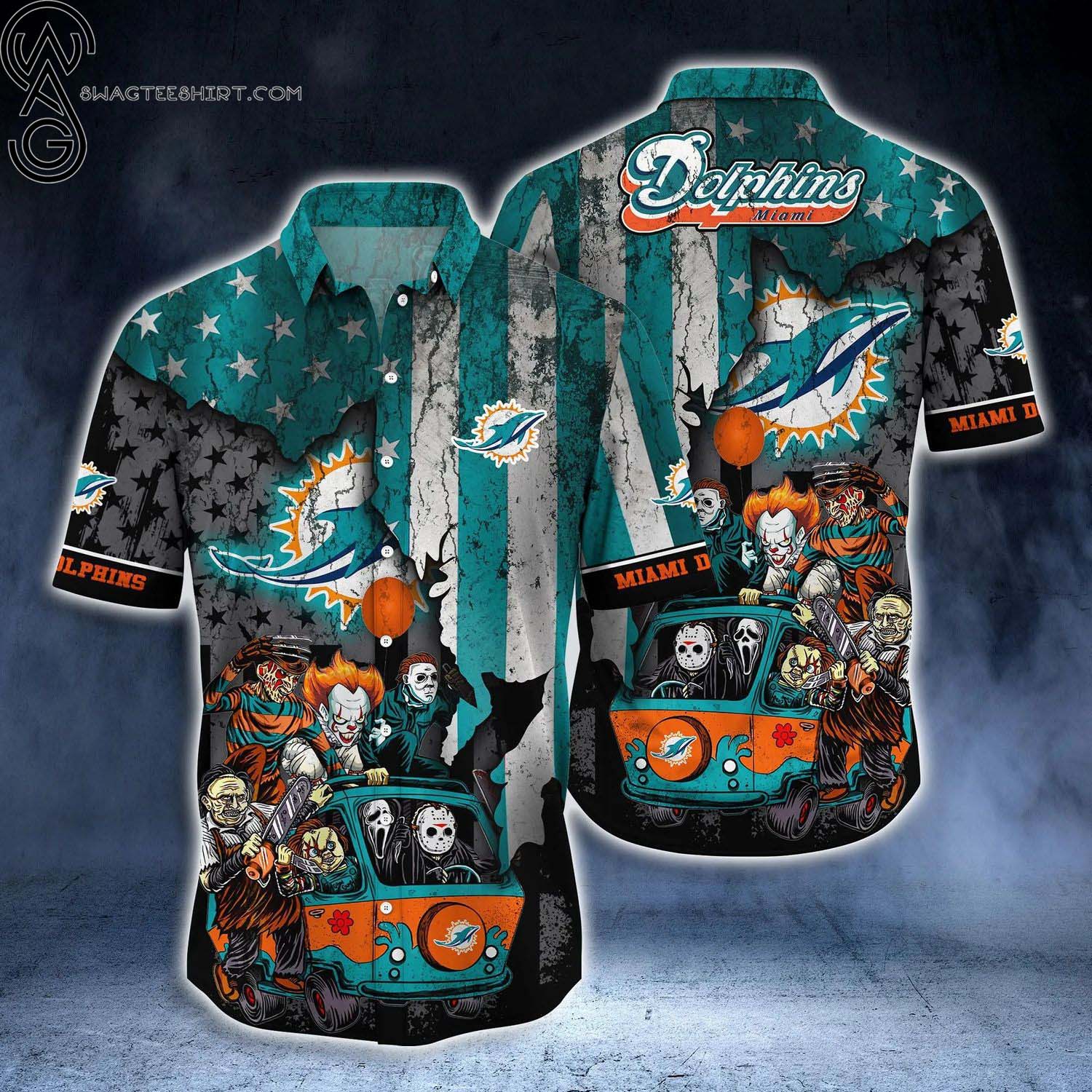 Miami Dolphins Helmet And Floral Summer Aloha Hawaiian Shirt