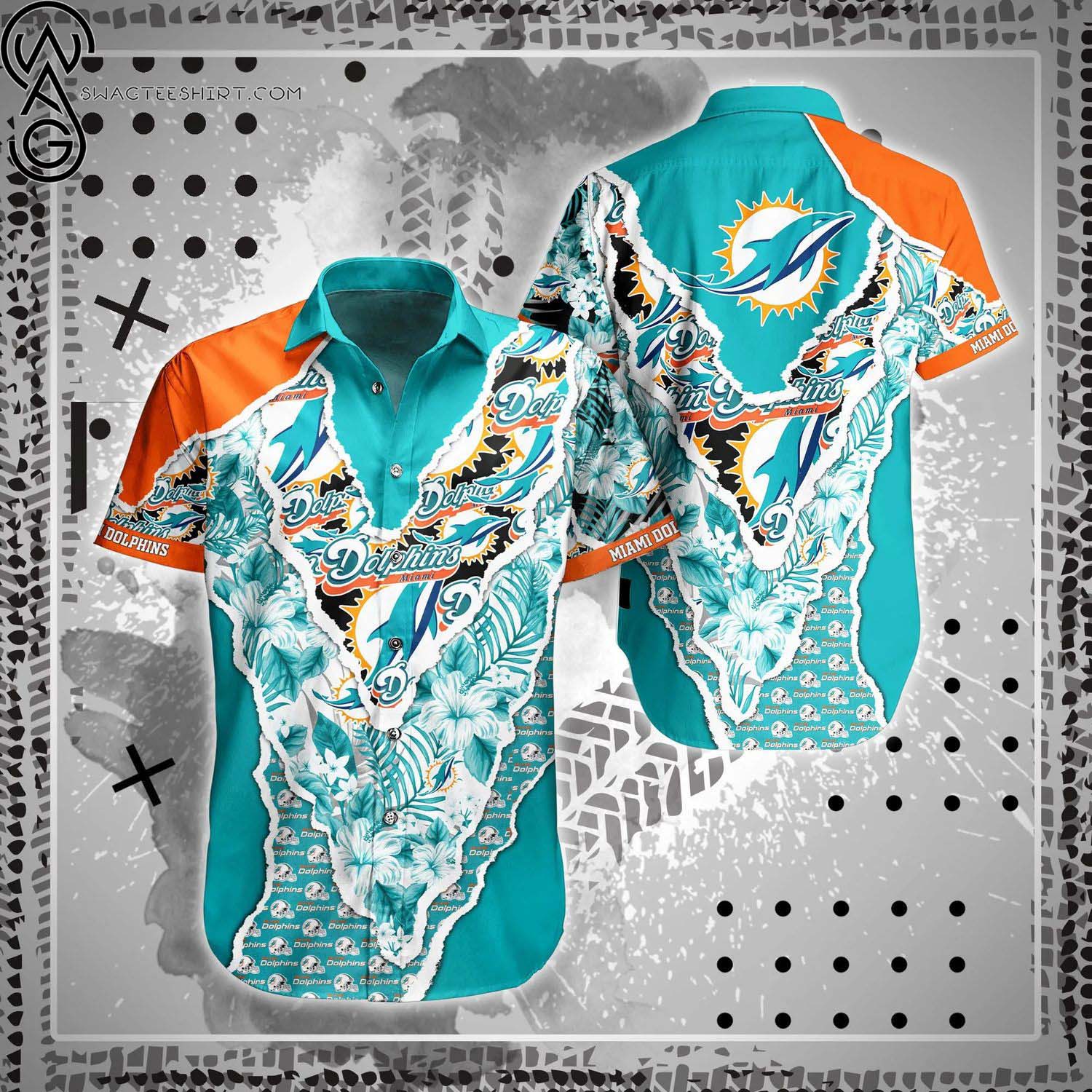 Miami Dolphins Hibiscus Flowers Summer Aloha Hawaiian Shirt