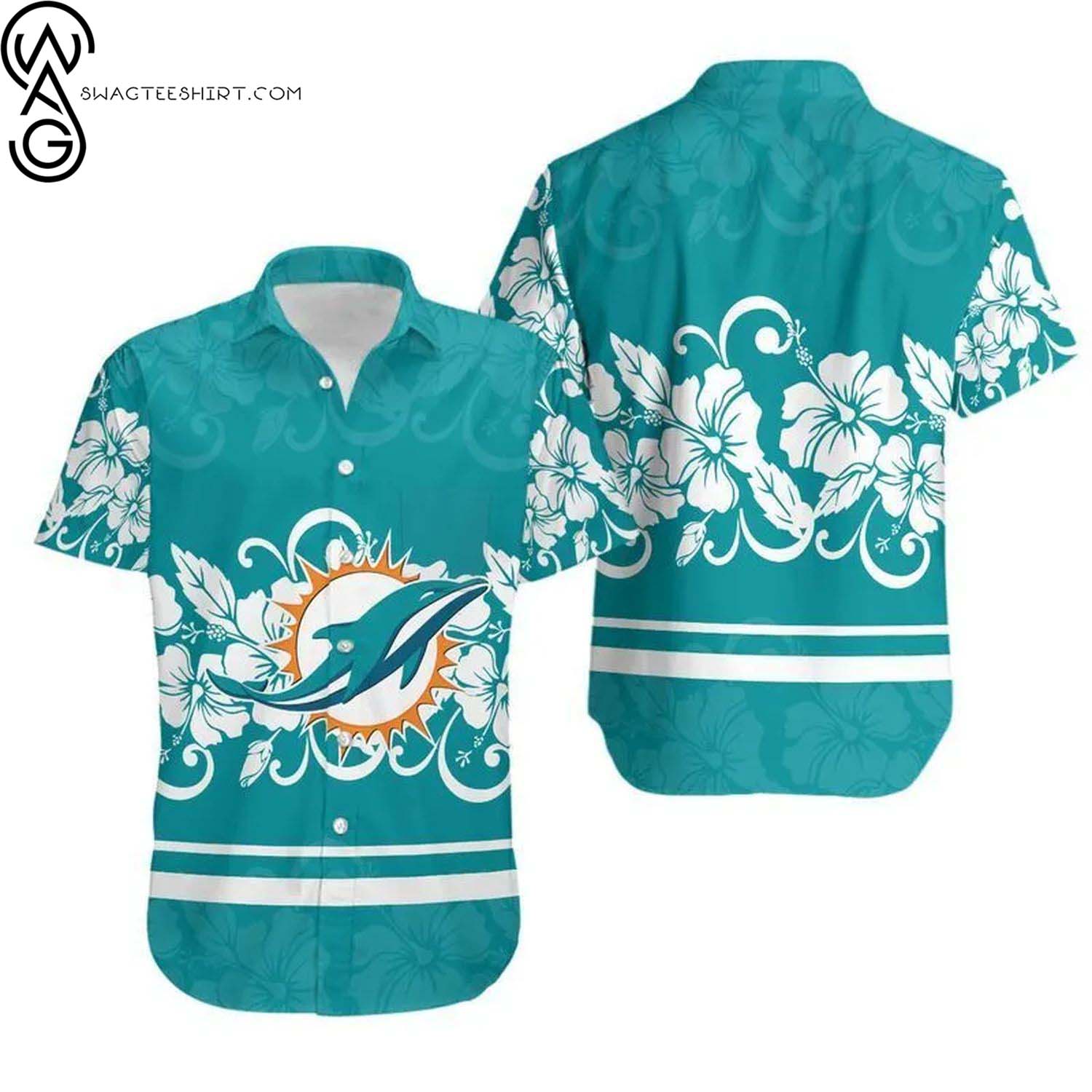 Miami Dolphins Helmet And Floral Summer Aloha Hawaiian Shirt