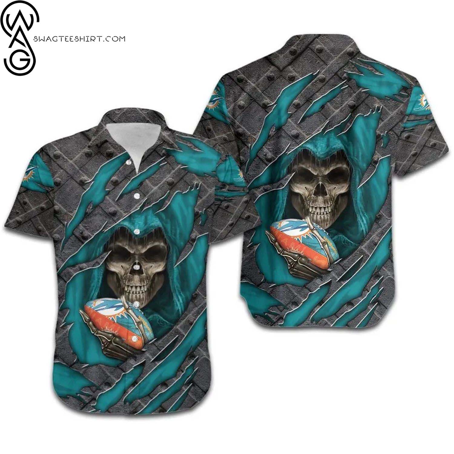 Miami Dolphins Skull American Football Sporty Summer Aloha Hawaiian Shirt