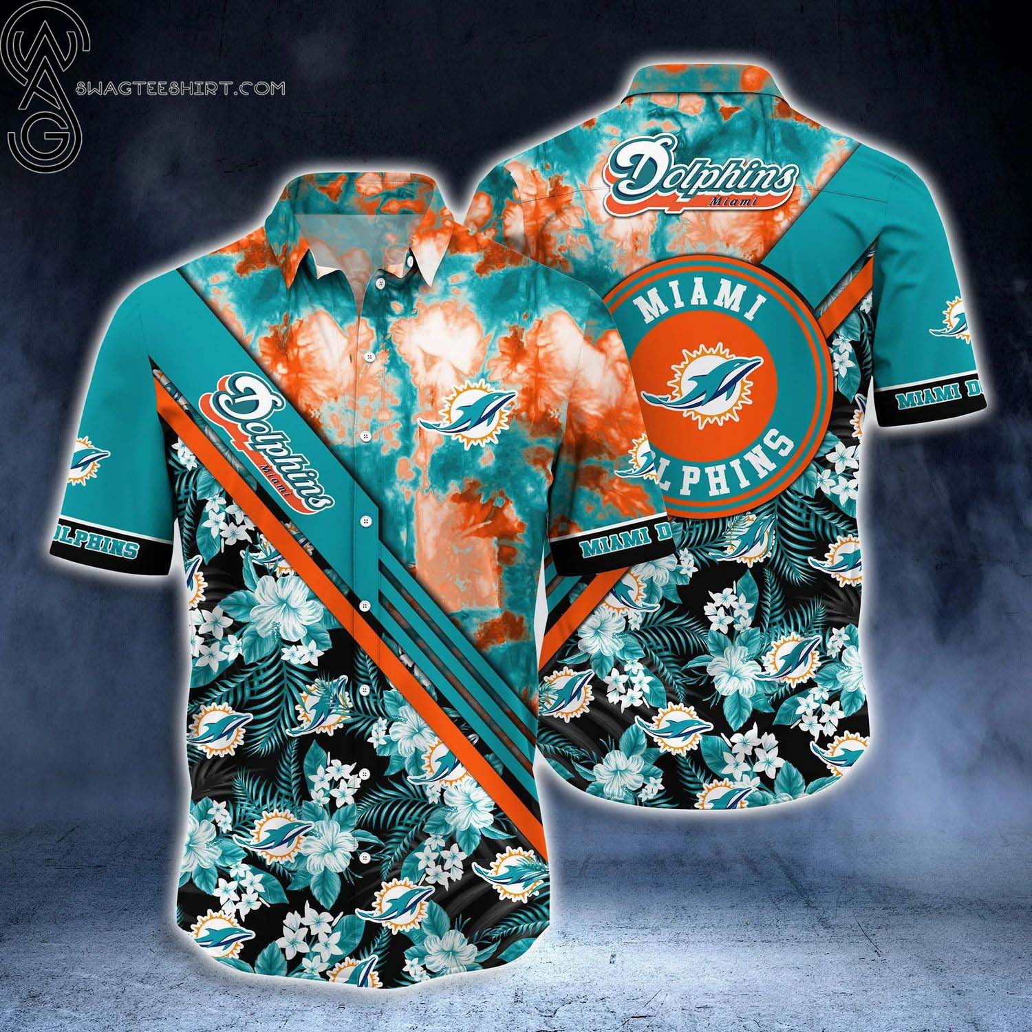 Miami Dolphins Tropical Trees Summer Aloha Hawaiian Shirt