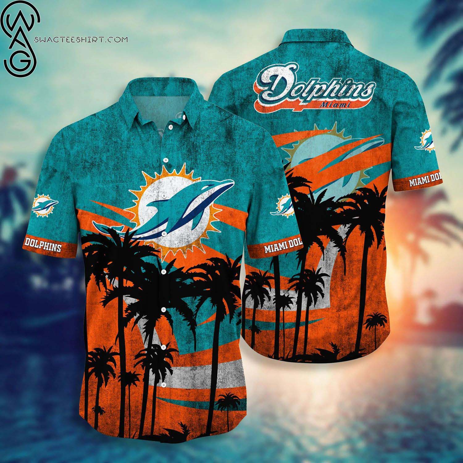 Miami Dolphins Tropical Tree And Flower Summer Aloha Hawaiian Shirt