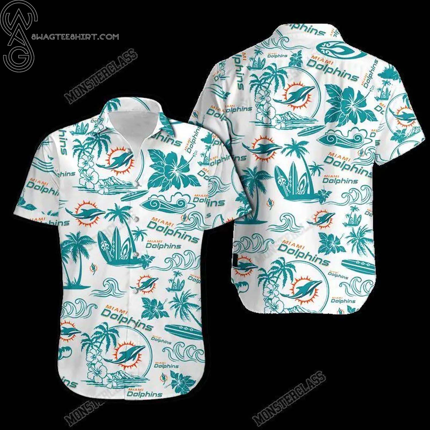 Miami Dolphins Tropical Trees Summer Aloha Hawaiian Shirt