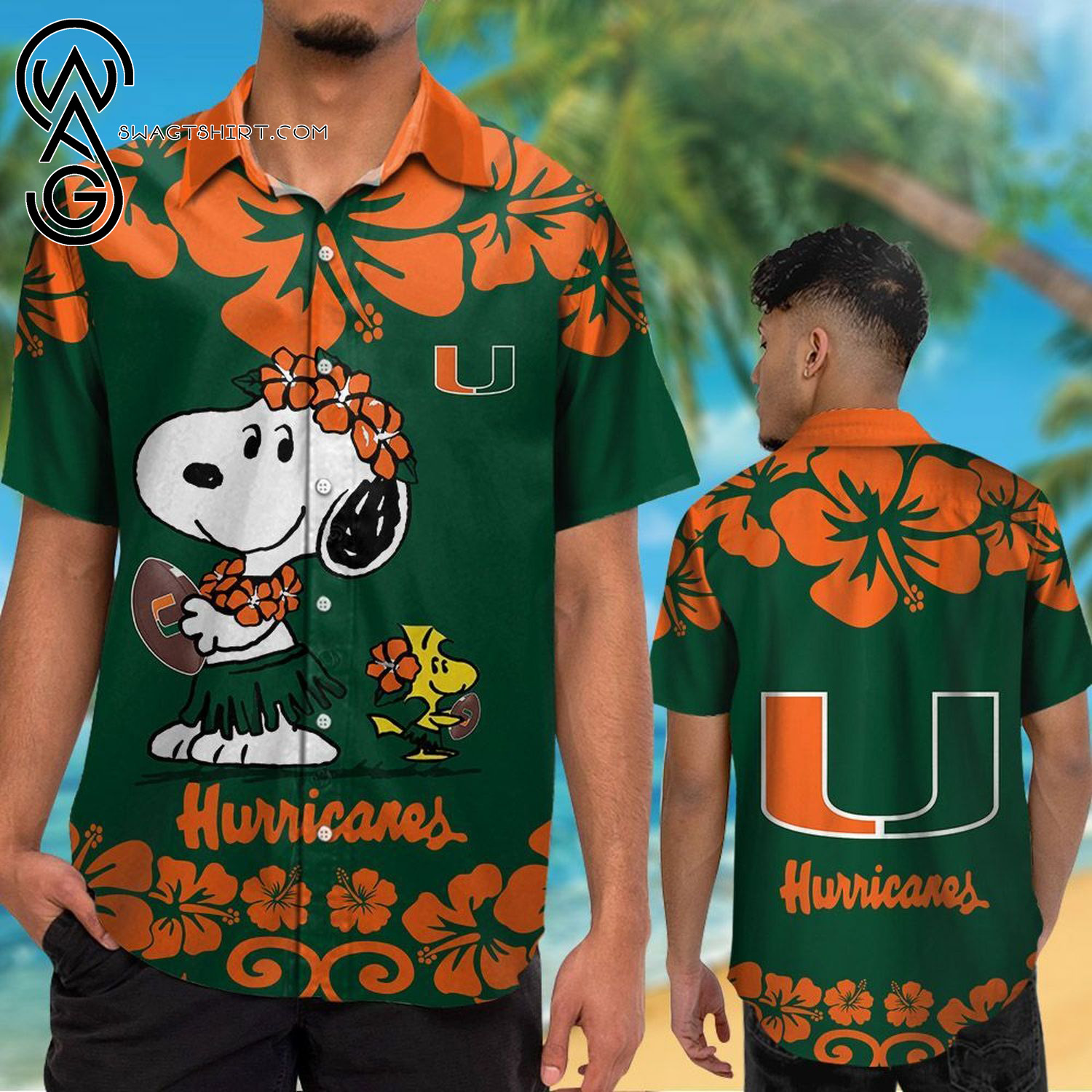 Miami Hurricanes Green Floral Aloha Hawaiian Shirt