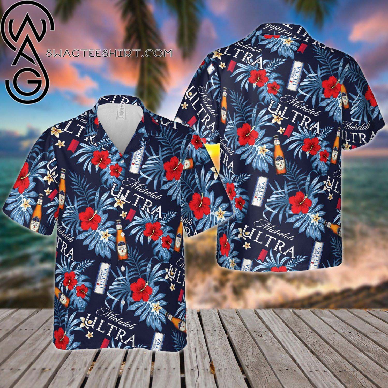 Michelob Ultra Beer All Over Print Aloha Floral Summer Vacation Hawaiian Shirt