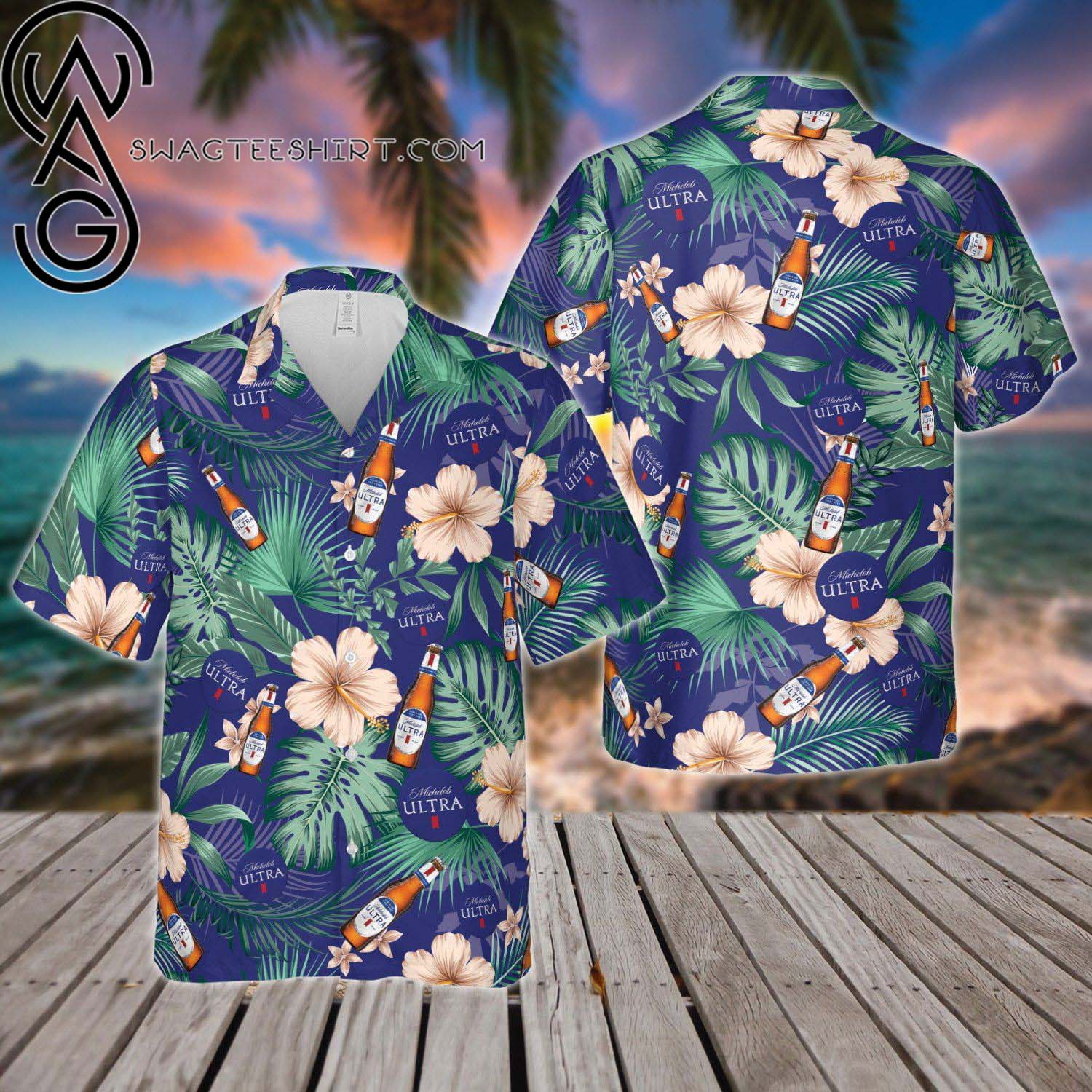 Michelob Ultra All Over Print Summer Vacation Hawaiian Shirt And Beach Shorts