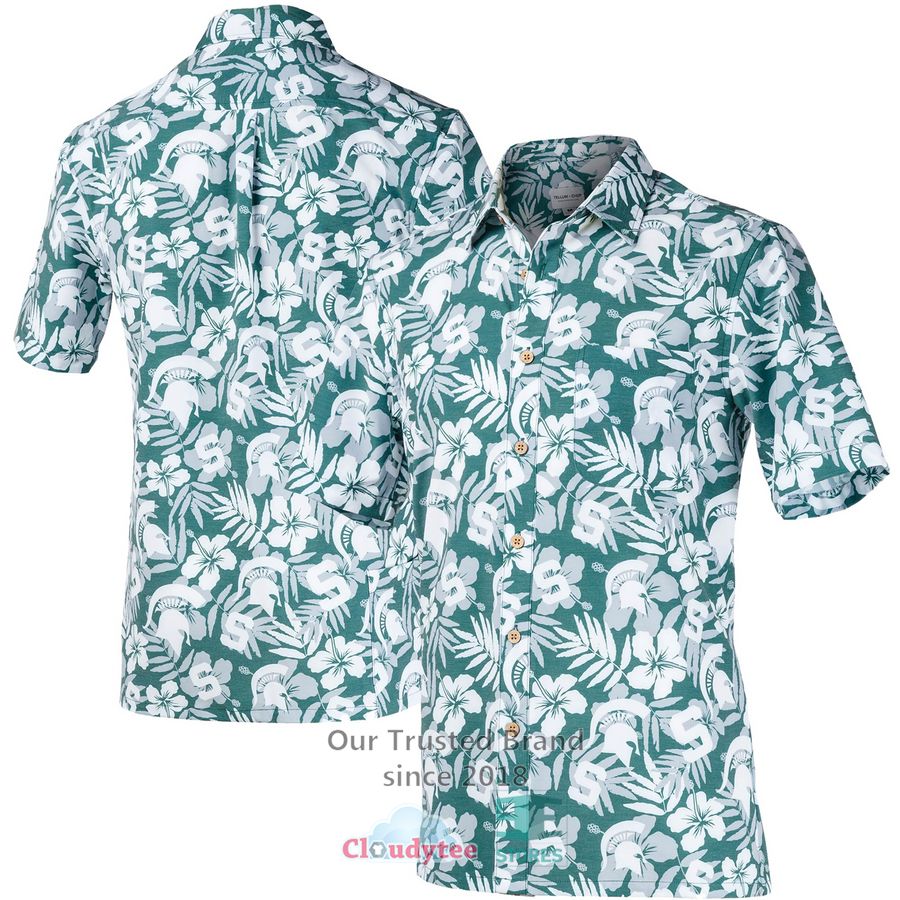 Michigan State Spartans Tommy Bahama Big & Tall Sport Jungle Shade Silk Green Hawaiian Shirt