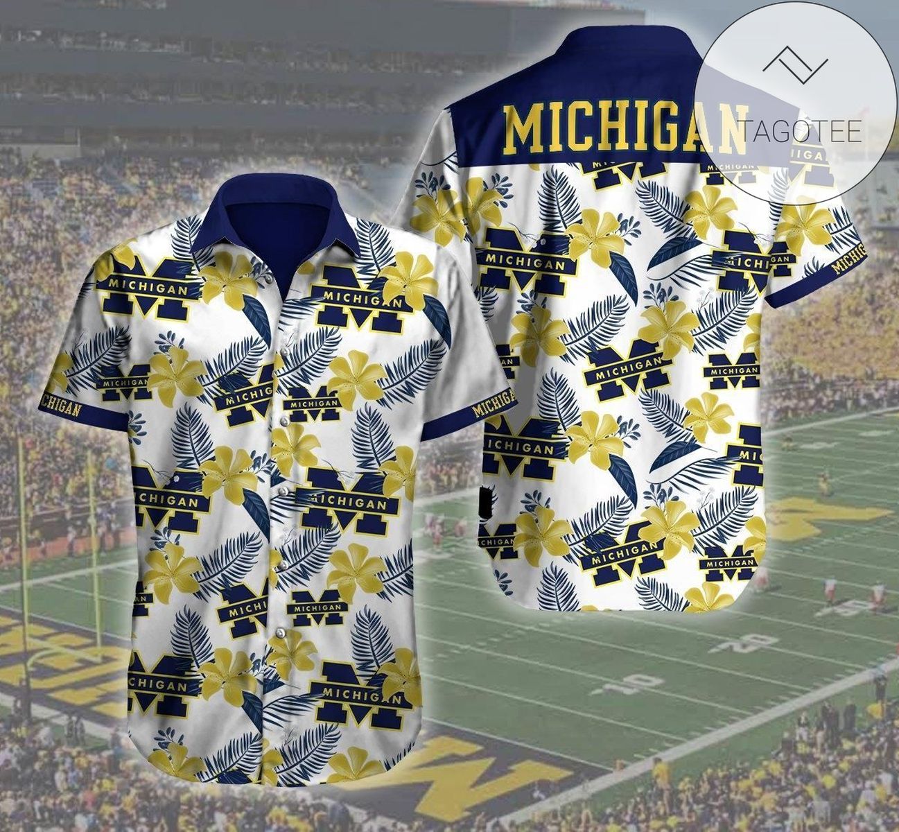 Michigan Wolverines Football Logo Authentic Hawaiian Shirt 2022 3d