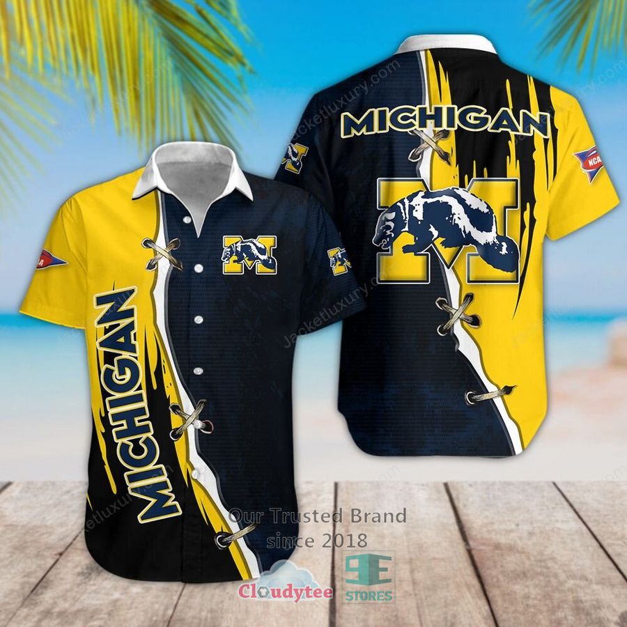 Michigan Wolverines Navy White Floral Button-Up Hawaiian Shirt