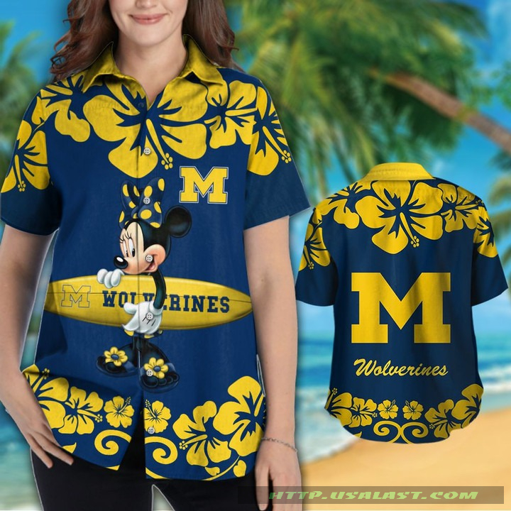 Michigan Wolverines Hibiscus Hawaiian Shirt Beach Short