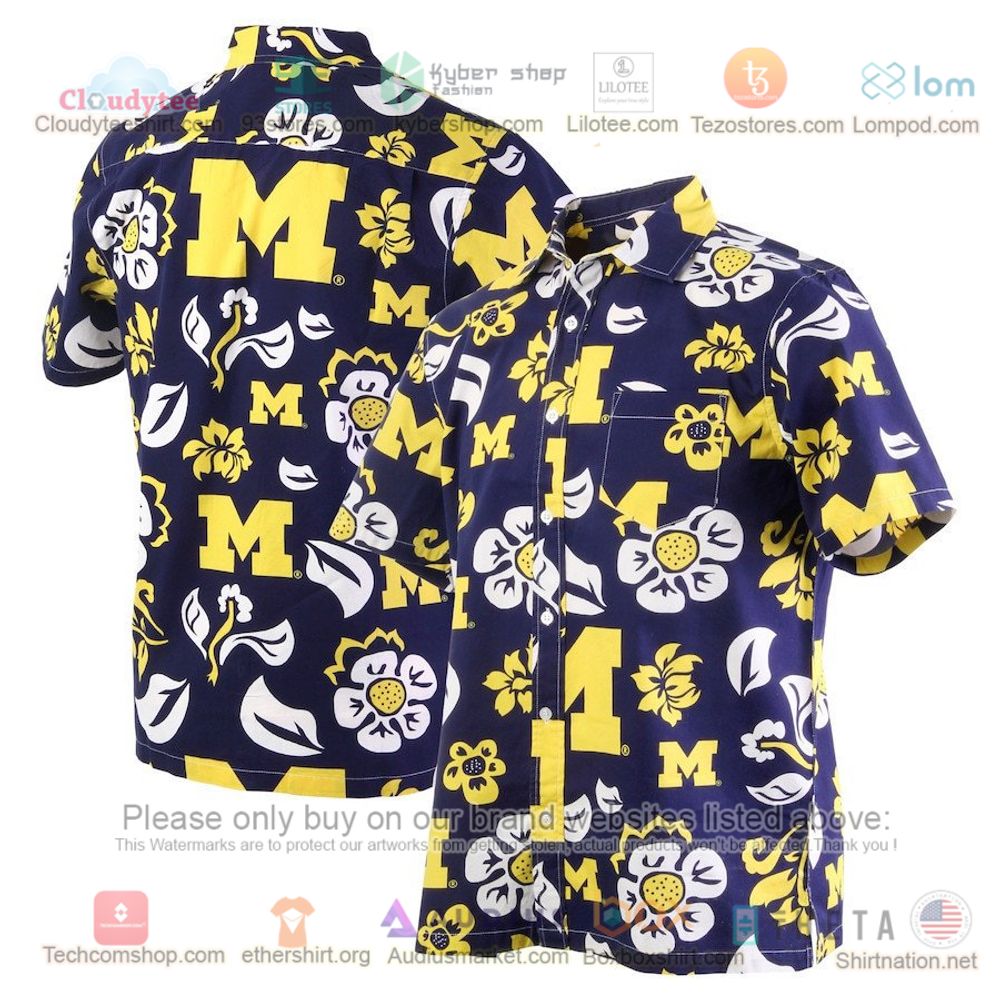 Michigan Wolverines Tellum and Chop Floral Navy Hawaiian Shirt