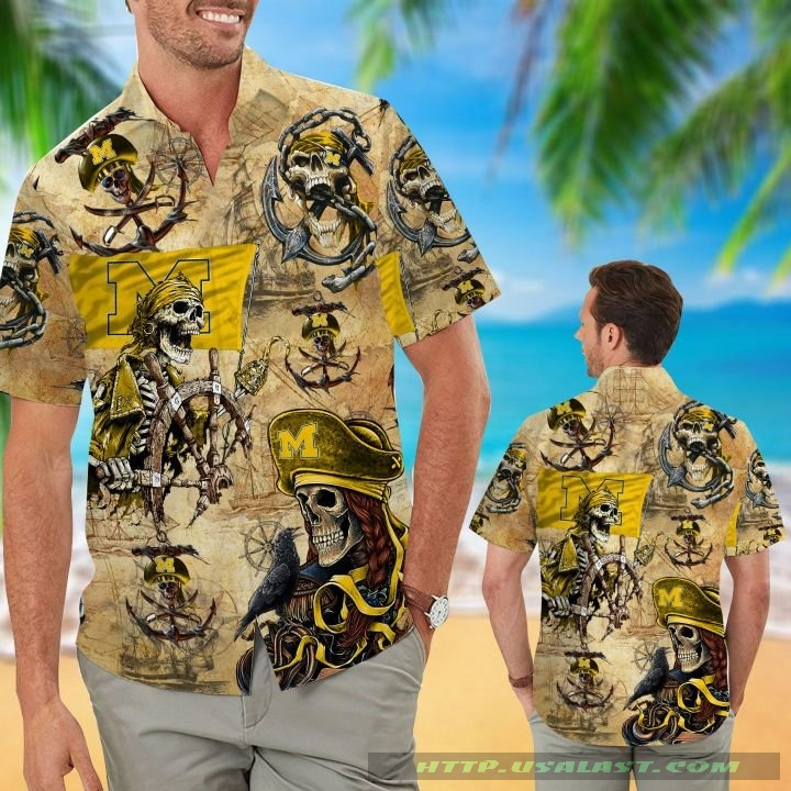 Michigan Wolverines Skeleton Tropical Hawaiian Shirt