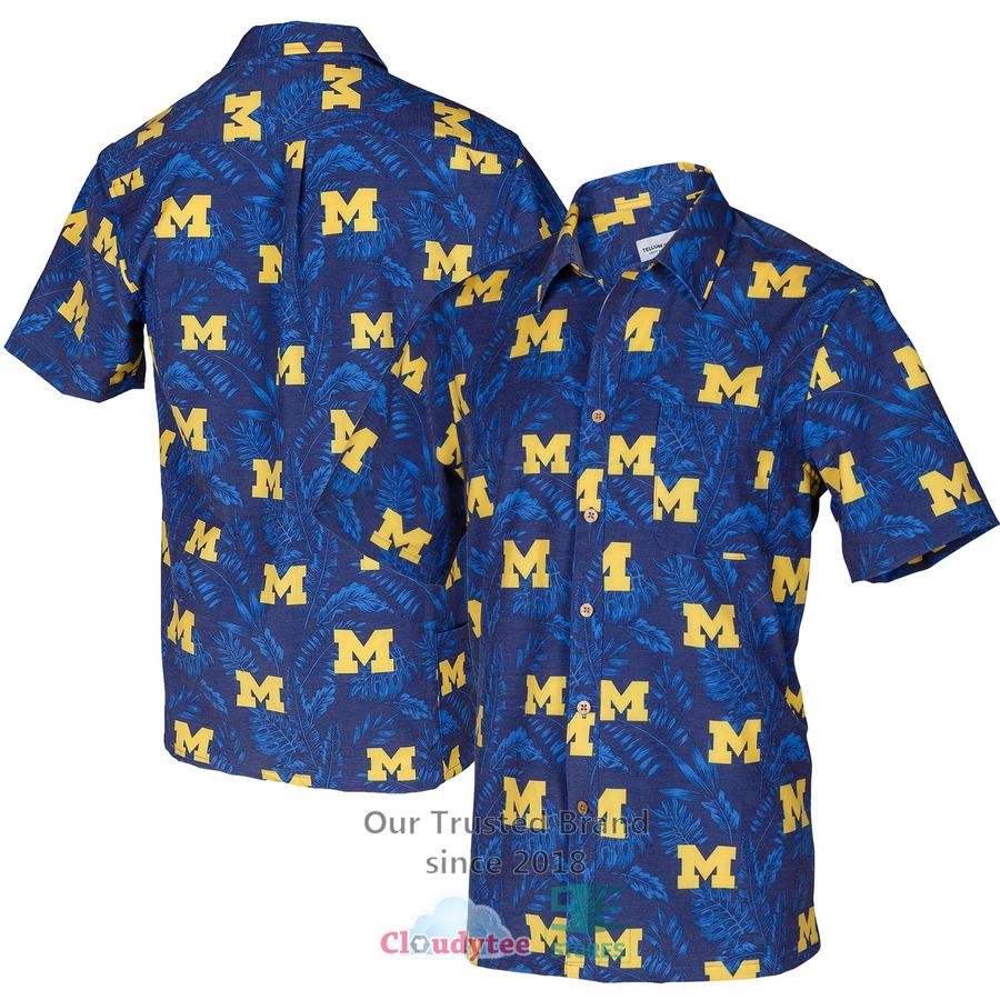 Michigan Wolverines Navy Vintage Floral Button-Up Hawaiian Shirt